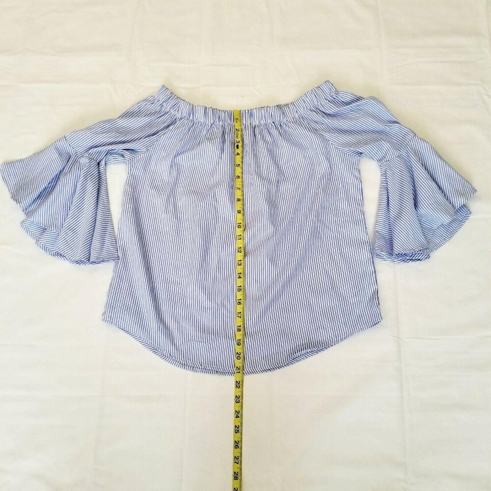 Kontrol Contemporary Blue & White Stripe Off-Shoulder 3/4 Sleeve Blouse Medium - Picture 12 of 13